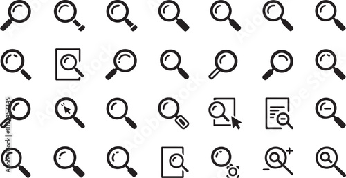 Versatile Magnifying Glass and Search Icon Collection for Interface Design