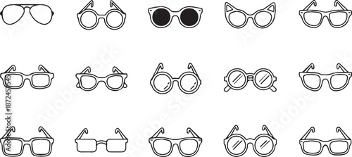 Fashionable Eyewear Frames and Sunglasses Hand Drawn Line Art Icon Set