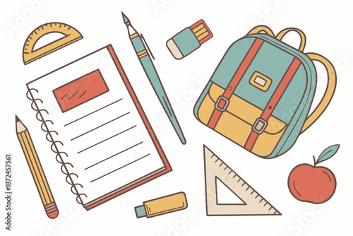 Back to School Supplies Flat Vector Illustration