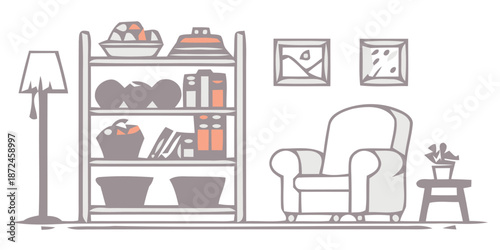 Cozy living room with armchair and bookshelf decor