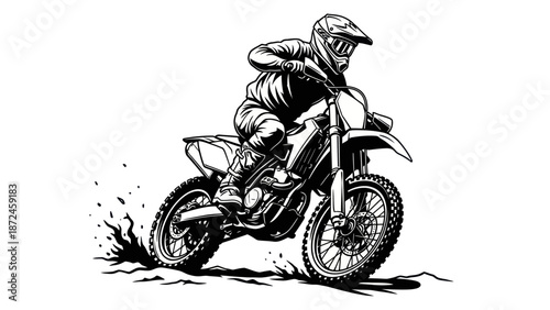 Motocross Rider Speeding Dirt Bike Action Illustration.