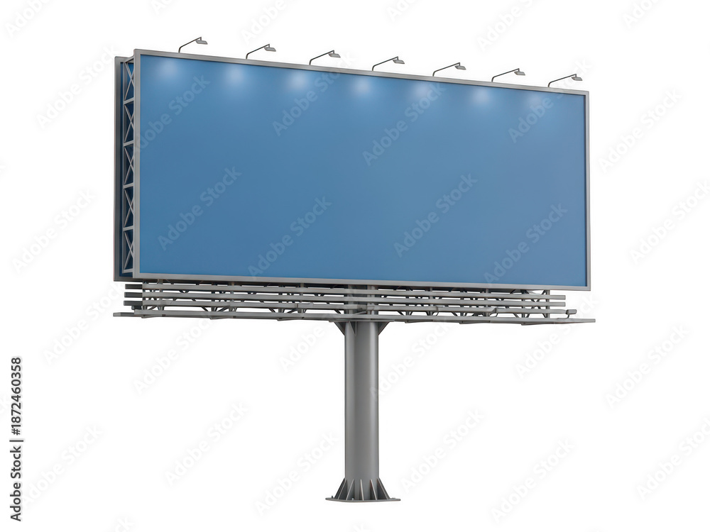 Obraz premium Empty Blue Digital Billboard on Metal Stand Illuminated Against Black Background