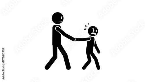 Stick Figure Reaching Towards Another Scared Person Pulling Back, isolated white background
