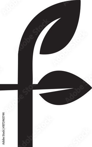 black, filled and minimalist logo, a leaf mixed with a letter f, white background