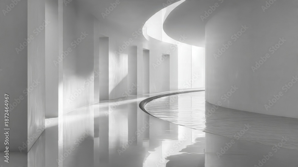 Obraz premium Minimalist White Architecture with Water Feature