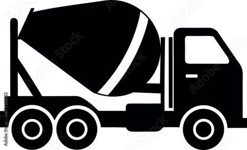 Concrete Mixer Truck Icon for Road Construction and Heavy Equipment Design