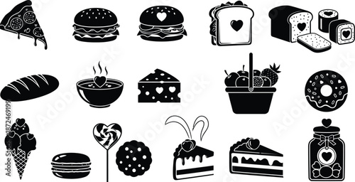 Love-themed sweet treats icon set