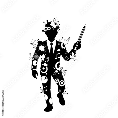Man in Suit Holding Pistol Silhouette.