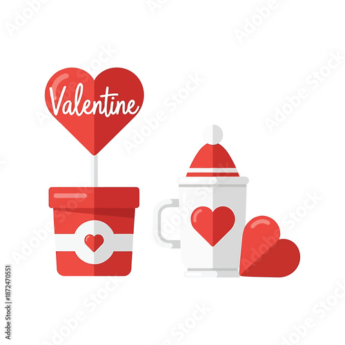 Valentine's Day celebration with heart-shaped coffee cups and treats.