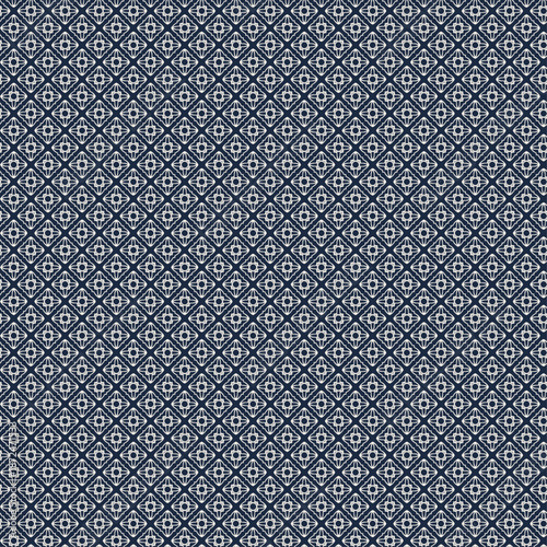 Seamless Geometric Tile Pattern - Navy Blue Ivory -Medium Scale. 