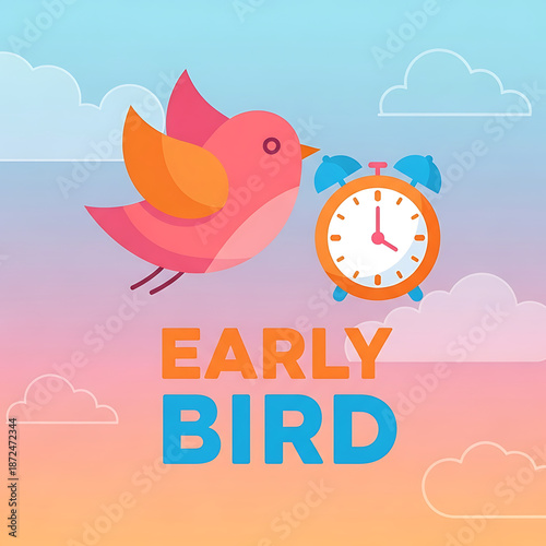Early Bird Concept Illustration Alarm Clock Bird Design