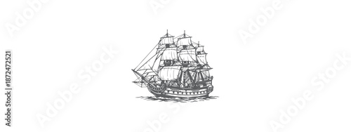 Vintage Galleon Ship Vector Illustration - Sailing Vessel Silhouette and Ancient Boat Design