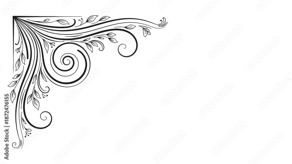 Fototapeta premium Elegant black and white floral corner design element.