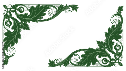 Elegant green floral corner frame design element.