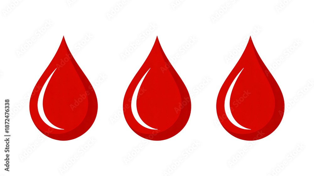 Fototapeta premium Blood Drops in Realistic Style with Bright Red Color on White Background for Medical Illustration
