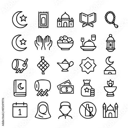 Islamic theme icons in outline style