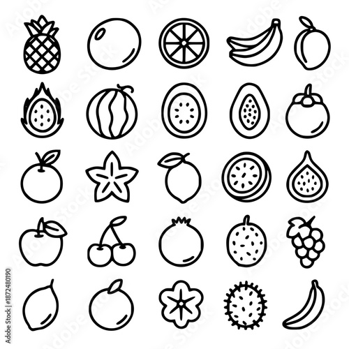 Fruit theme icons in outline style