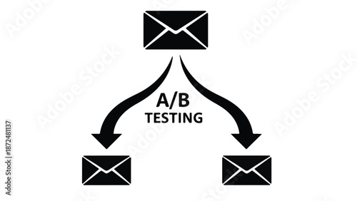 A/B testing email marketing concept with envelopes and arrows on white background for business and digital communication strategy