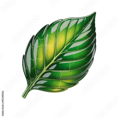 3D Realistic Green Leaf with Water Droplets for Nature and Organic Concept
