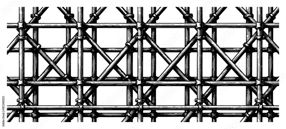 Fototapeta premium Construction scaffolding structure made of metal pipes and beams
