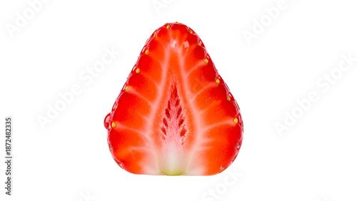 Wallpaper Mural Close-Up Macro Shot of a Fresh Red Strawberry Slice Isolated on White Background, Showing Texture and Seeds Torontodigital.ca