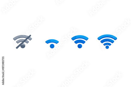 Wi-Fi signal strength indicators showing connection status from no signal to full bars