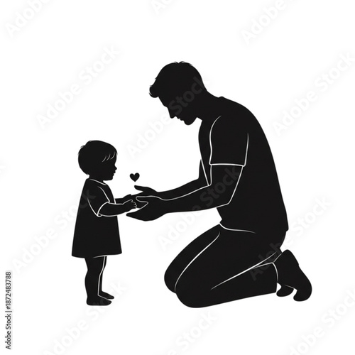 Man giving heart to little girl Isolated On Transparent Background.