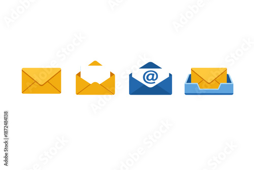 Collection of email icons showing different stages of mail delivery and communication
