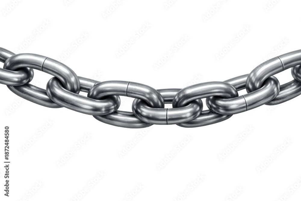 Obraz premium Metal chain linking heavy steel elements, representing strength, security, and industrial connection on transparent background