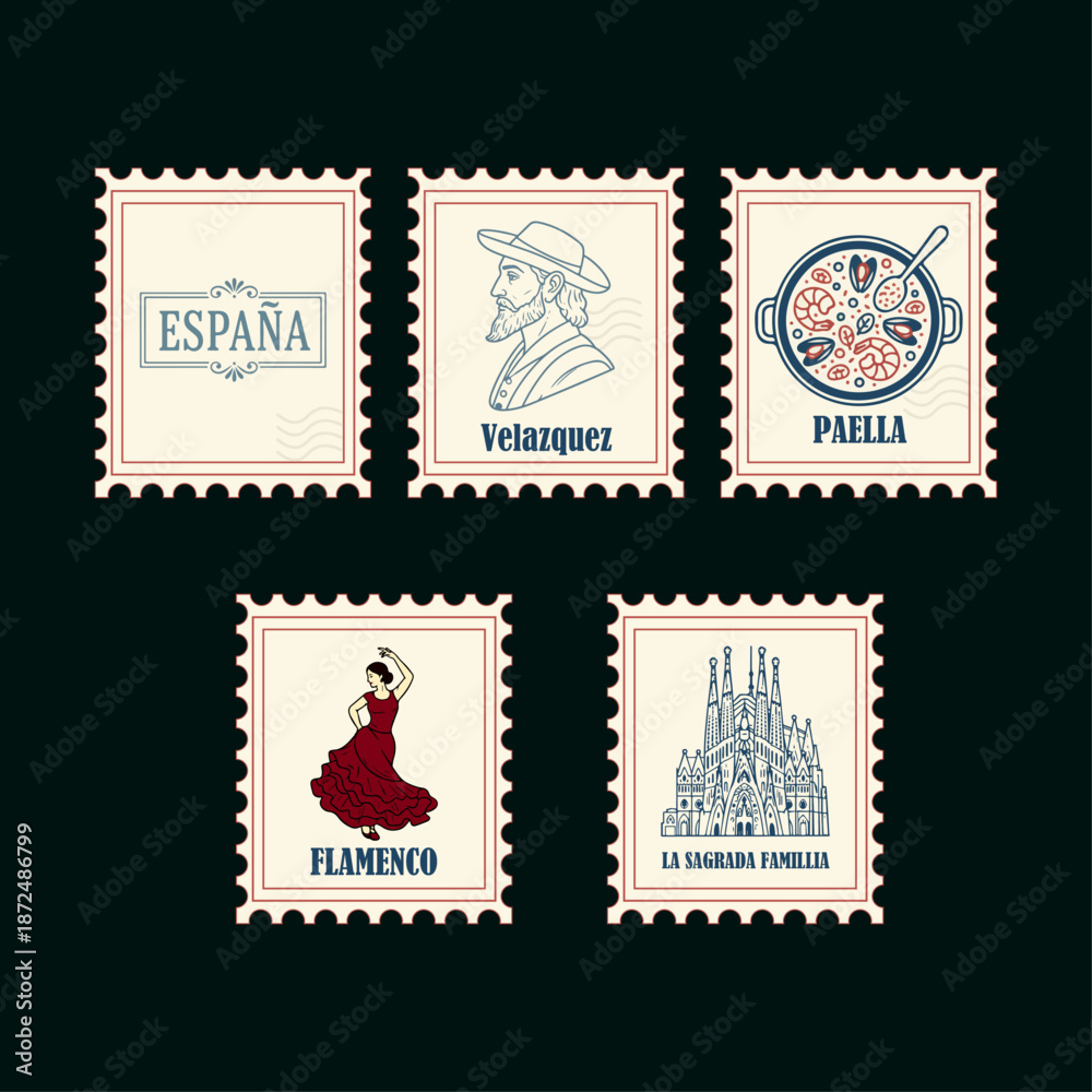 Obraz premium Espana Old Post Stamps Design