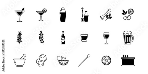 Mixology Cocktail Bar Botanical Logo Silhouette