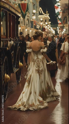 Wallpaper Mural Princess in crown, queen goes to the ball by carriage. AI video animation Torontodigital.ca