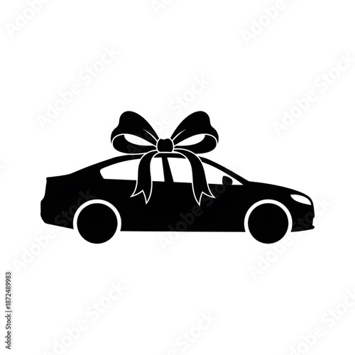 minimalist car silhouette with large gift bow illustration