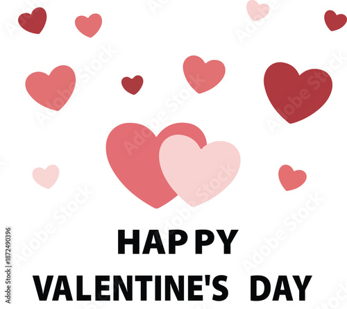 Happy Valentines Day Card with Heart Illustration in Pink and Red
