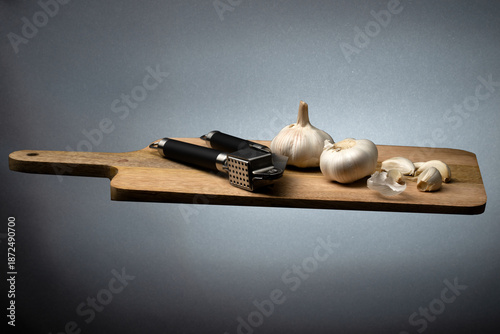 Photography Creative levitation of organic garlic bulbs...
