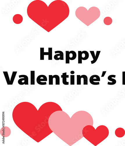 Happy Valentines Day Heart and Love Card Illustration in Pink and Red