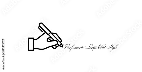 Hand Holding Pen Writing Elegant Script Logo Old Style Calligraphy Design