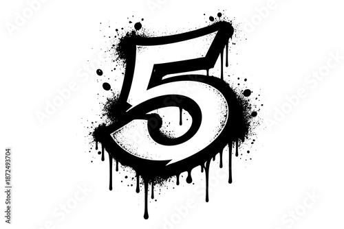 Graffiti style number five with ink splatter and dripping effect