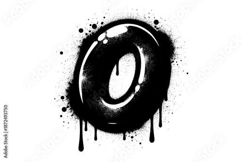 Grungy splatter graffiti letter o with dripping ink effect