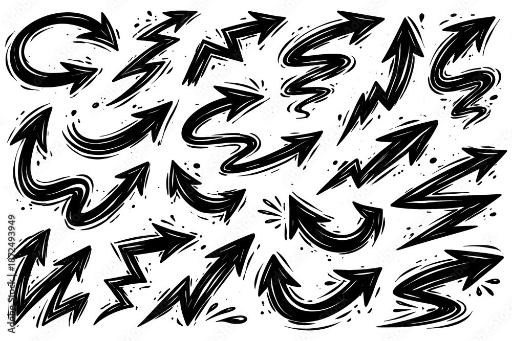 Fototapeta premium Dynamic hand-drawn arrow set with grunge style illustrations
