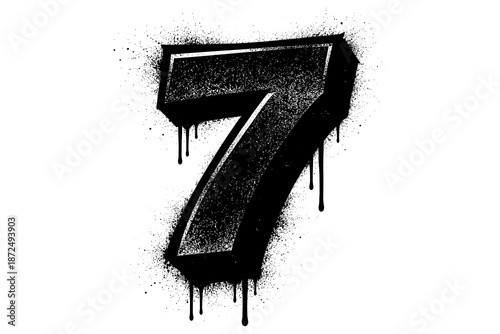 Grunge dripping number seven with splatter effect in bold street art style