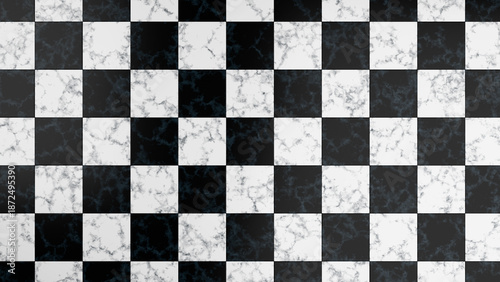 Black and White Marble Checkered Floor Tile Pattern Texture.