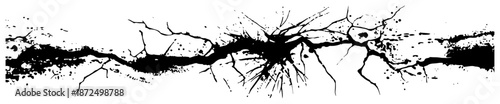 Abstract horizontal wall crack with grunge ink splatter texture