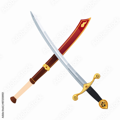 Two crossed swords with scabbard and hilt