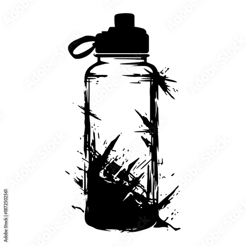 Sport water bottle vector illustration in expressive urban ink splatter style
