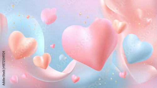 Soft and Dreamy Hearts on a Gentle Background with Pastel Colors, Sparkle Effects, Perfect for Romantic Themes and Valentine’s Day Celebrations