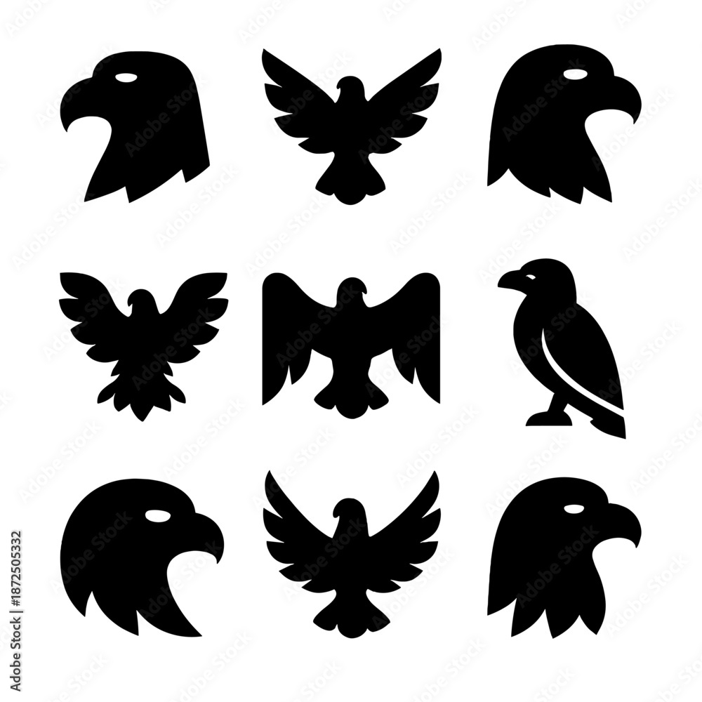 Obraz premium Nine iconic bird silhouettes on gradient background