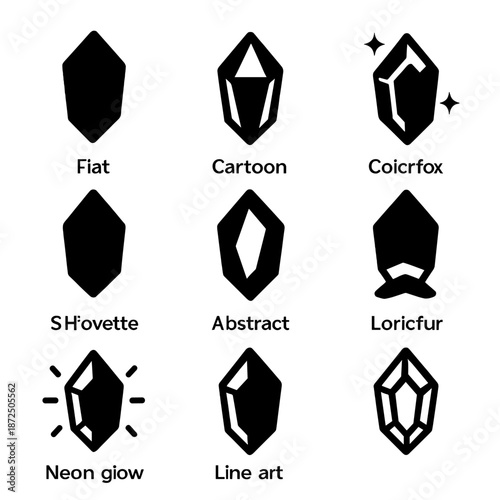 Diverse silhouette icons featuring abstract and cartoon styles