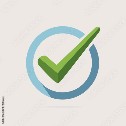 Green checkmark within a blue circle, symbolizing confirmation, approval, and success. Clean and modern graphic icon
