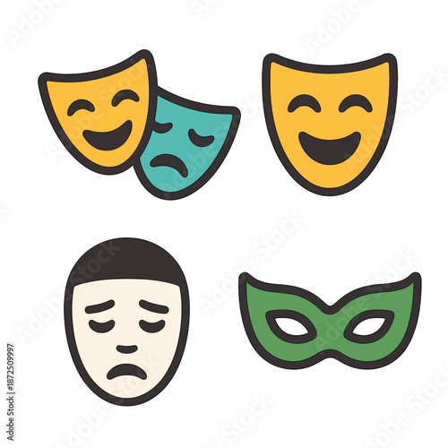 Theater masks and emotions: comedy and tragedy icons for drama themes